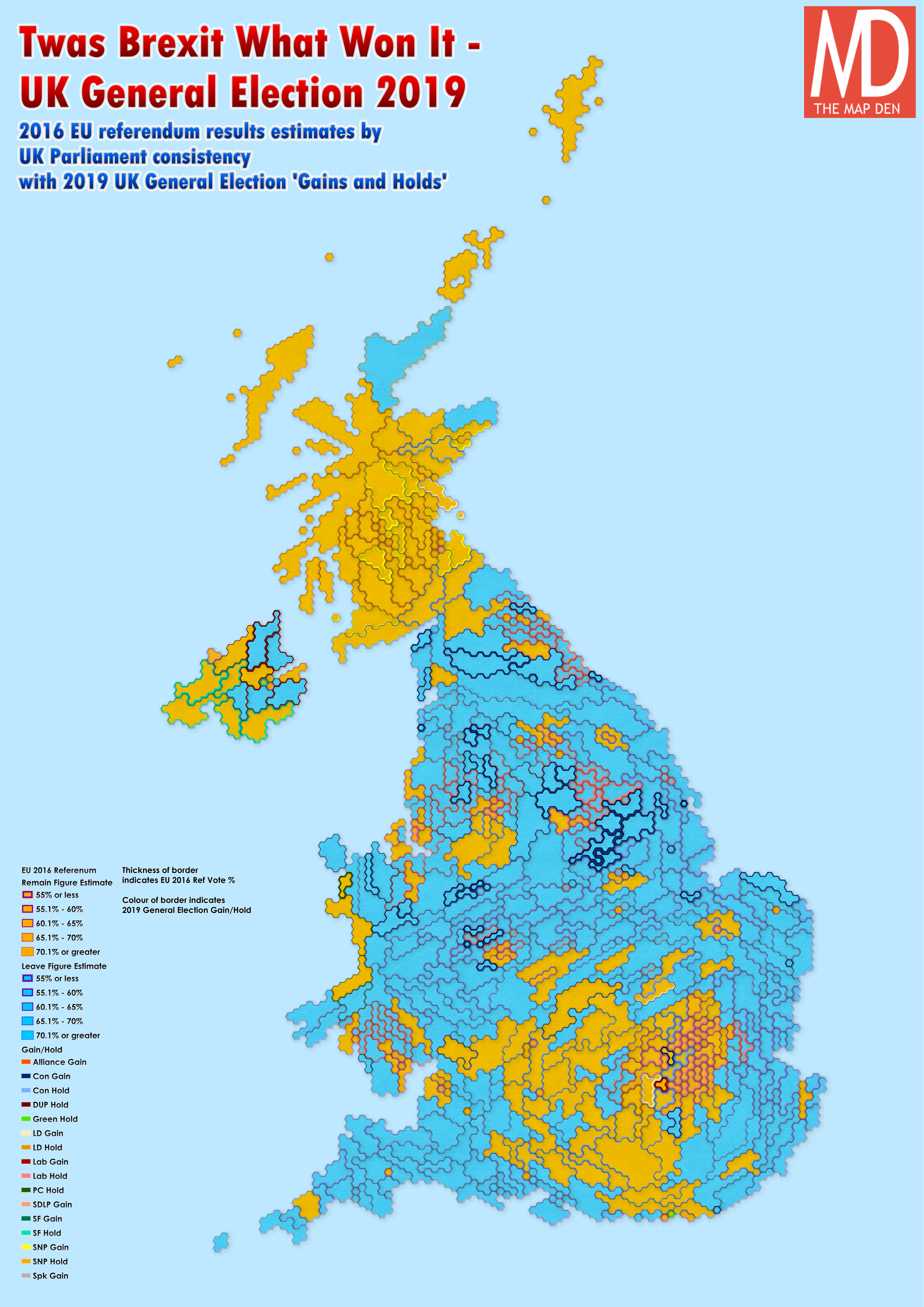 EU Ref 2016 and 2019 UK General Election Cartogram