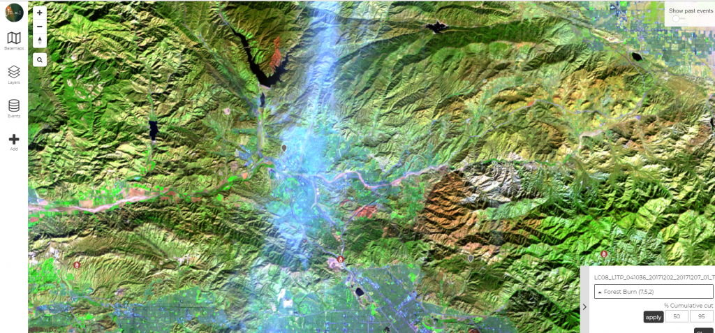 Screenshot from Disaster Watch displaying Forest Burn in California
