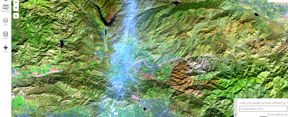 Screenshot from Disaster Watch displaying Forest Burn in California