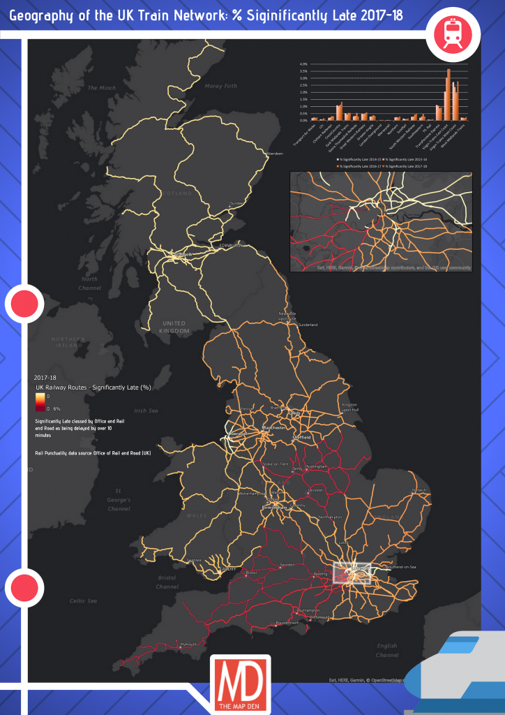 % of Significantly Delayed Train services in UK 2017-18