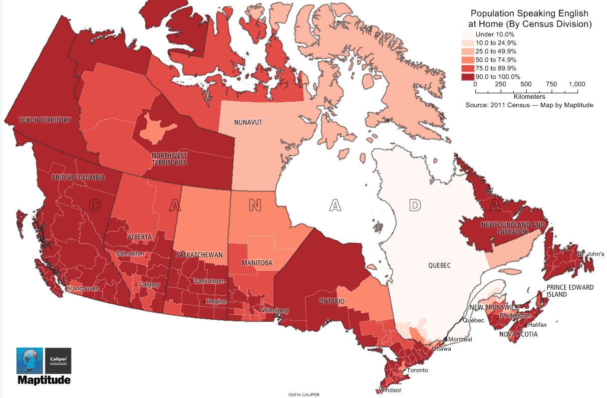 www.caliper.com - 'Language Spoken in Canada Maptitude Map' Language Spoken in Canada Maptitude Map