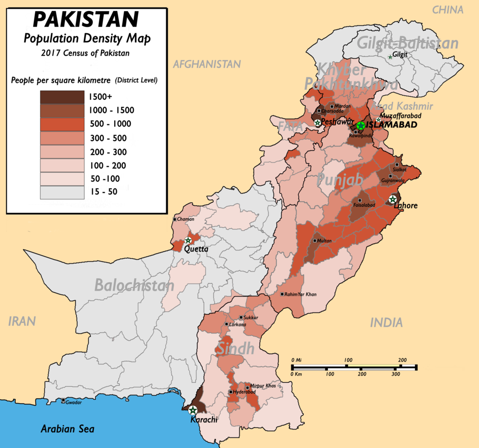 2017 Pakistan population density