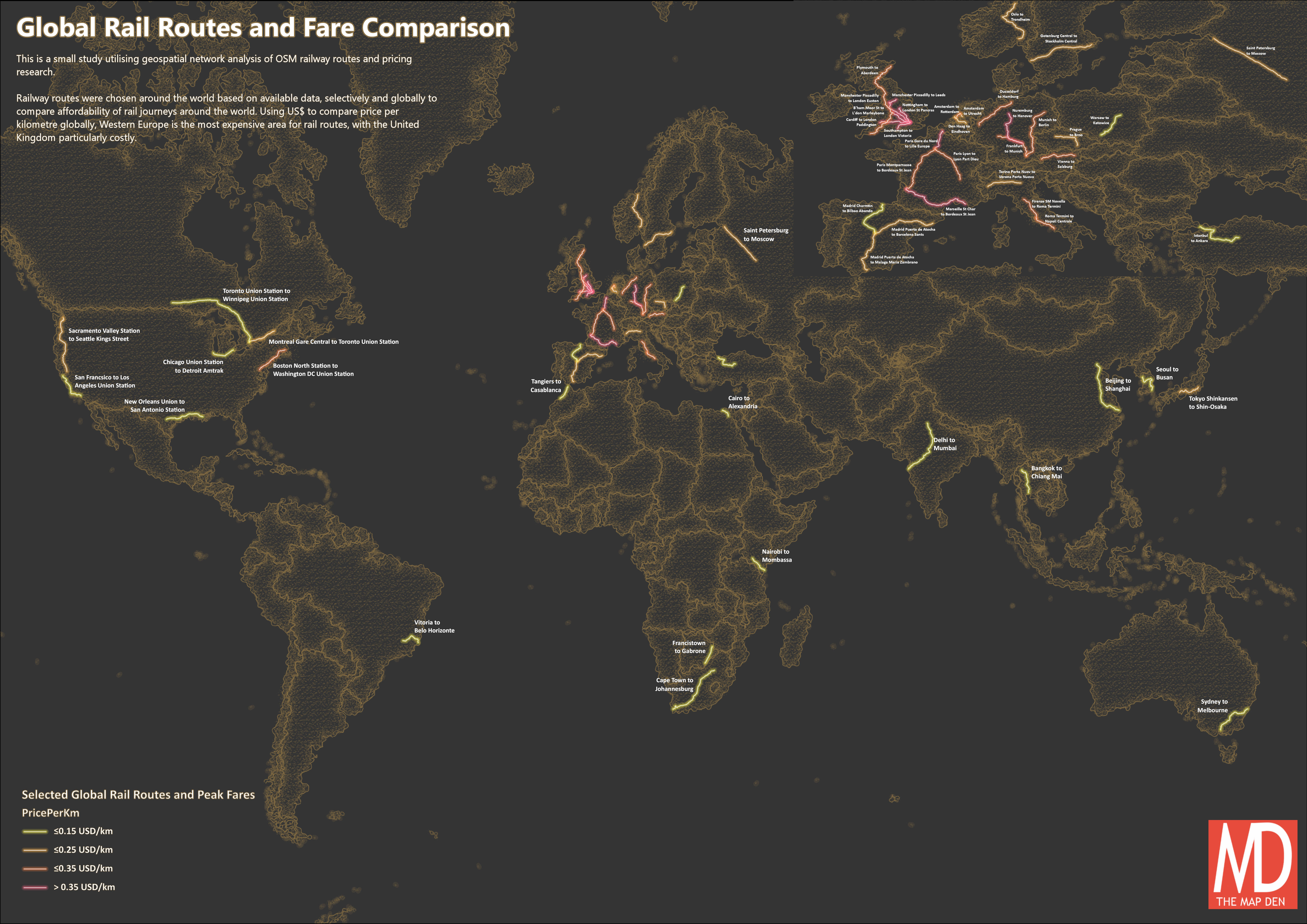 Global Rail Routes and Fare Comparison Map