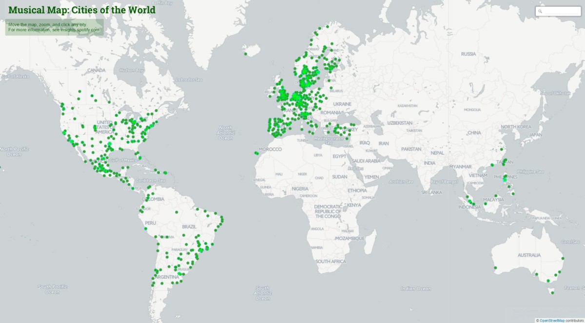 Musical Map of City Playlists from Spotify