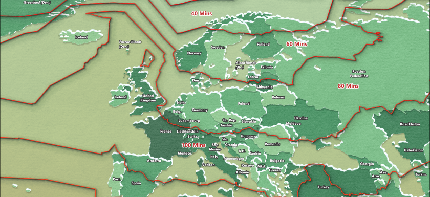 Santa Claus Travel Time Map - Europe